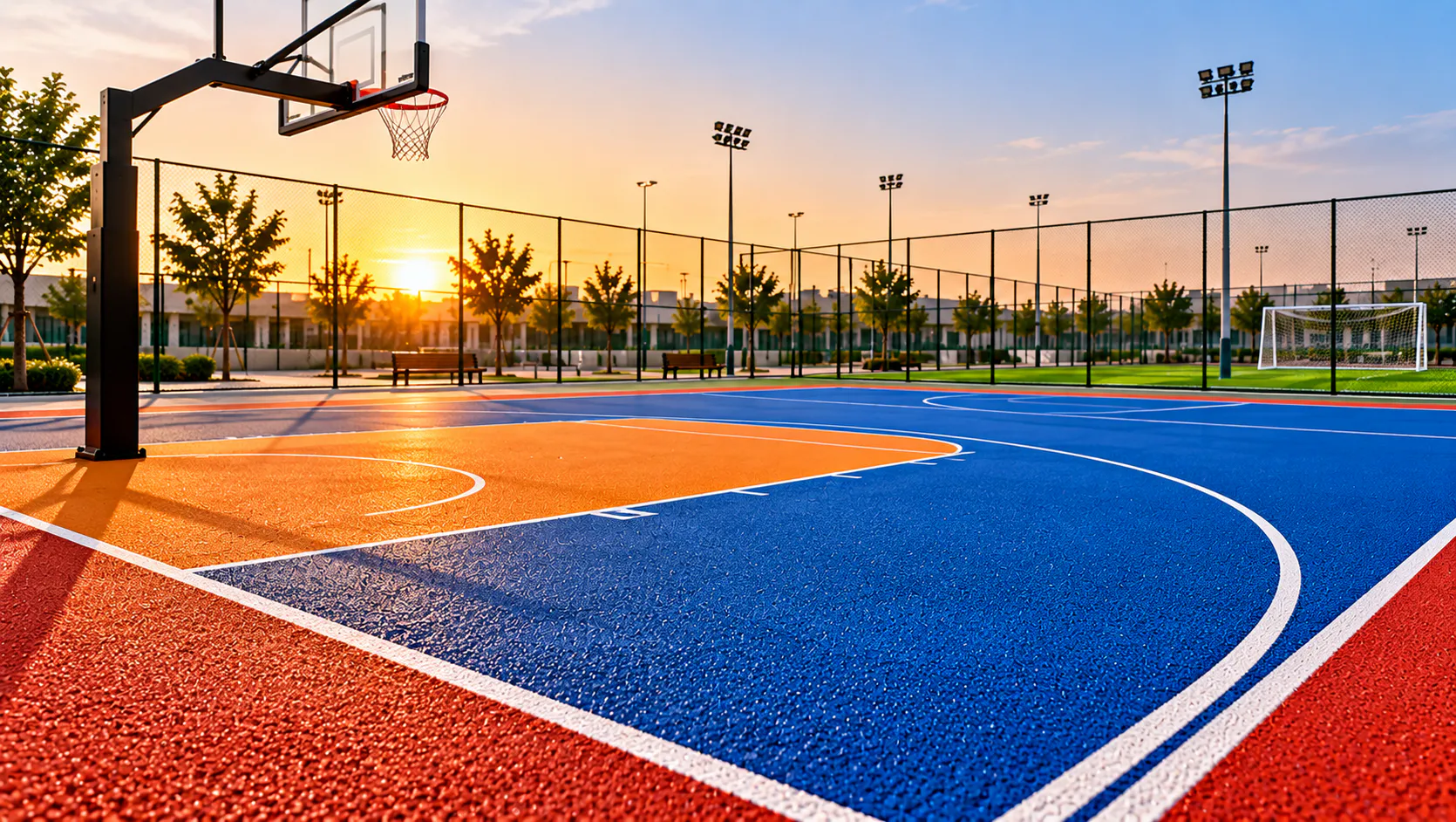 Colored outdoor rubber sports flooring