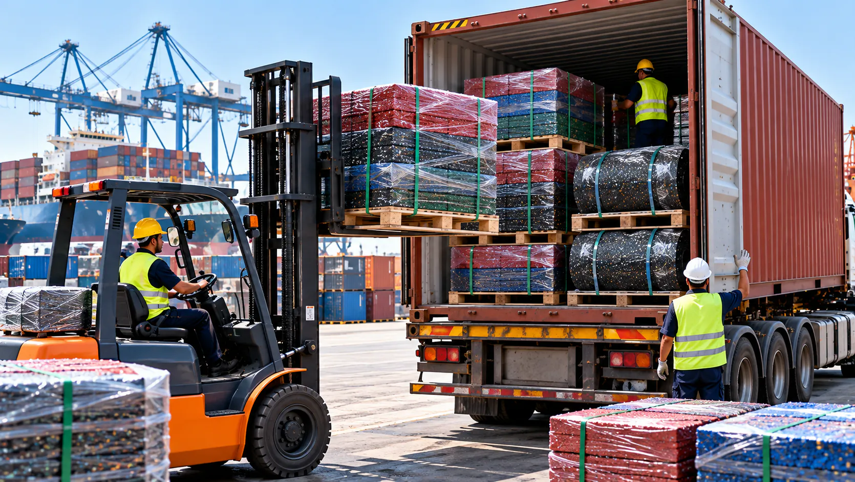 Rubber products prepared for container loading and export