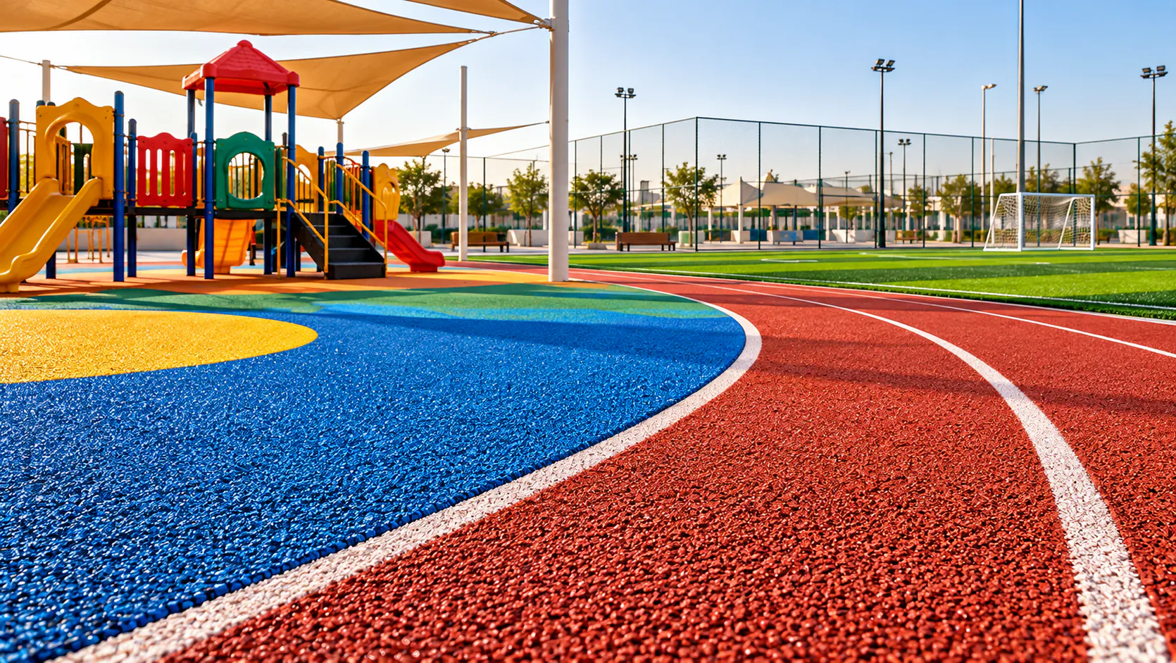 Rubber surfacing applications using SBR granules EPDM granules and PU binder