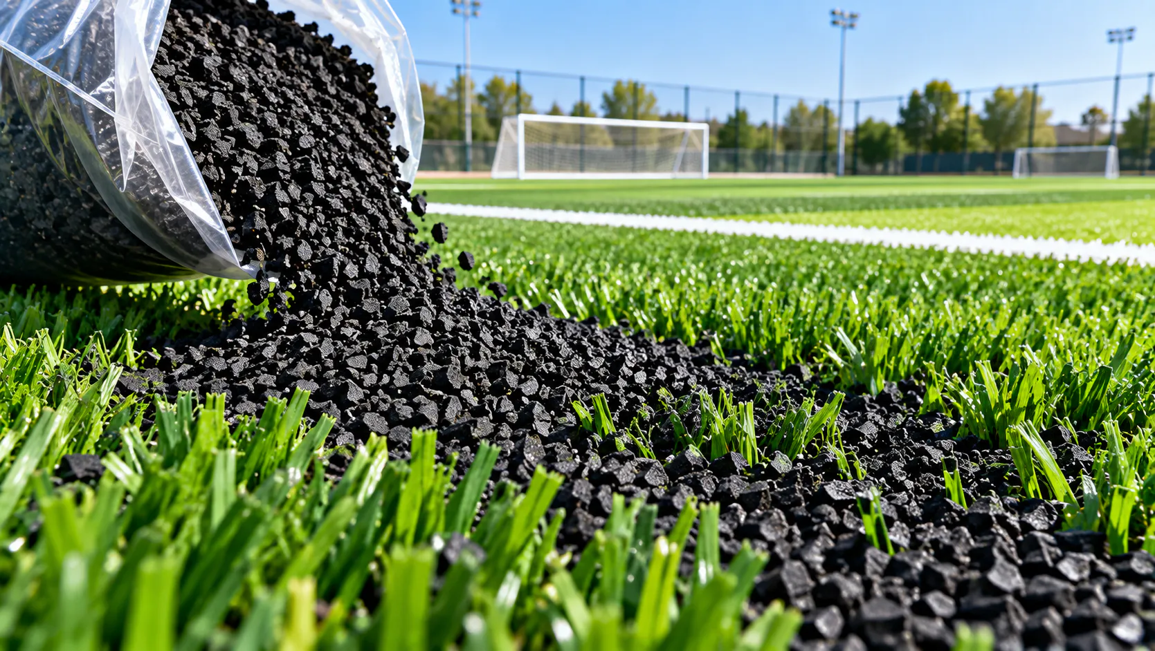 SBR rubber granules used as infill in artificial grass football turf
